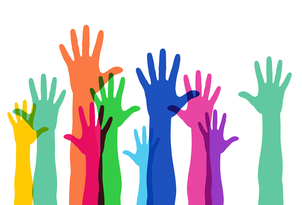 Händer som sträcks upp i luften